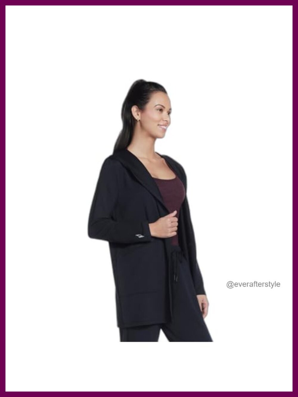 French Terry Open Front Hooded Cardigan Long Sleeve Relaxed Fit Women's